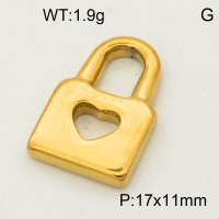 304 Stainless Steel Pendant & Charms,Heart padlock,Hand polished,Vacuum plating gold,11x17mm,about 1.9g/pc,5 pcs/package,PP4000466vaii-900