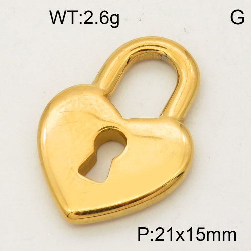 304 Stainless Steel Pendant & Charms,Heart padlock,Hand polished,Vacuum plating gold,15x21mm,about 2.6g/pc,5 pcs/package,PP4000468aaim-900