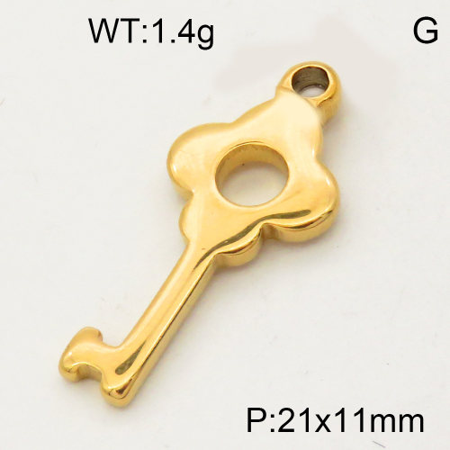 304 Stainless Steel Pendant & Charms,Clover key,Hand polished,Vacuum plating gold,11x21mm,about 1.4g/pc,5 pcs/package,PP4000472aaio-900