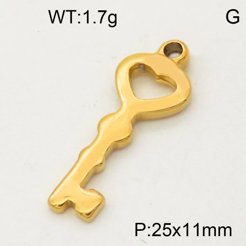 304 Stainless Steel Pendant & Charms,Heart key,Hand polished,Vacuum plating gold,11x25mm,about 1.7g/pc,5 pcs/package,PP4000476vail-900
