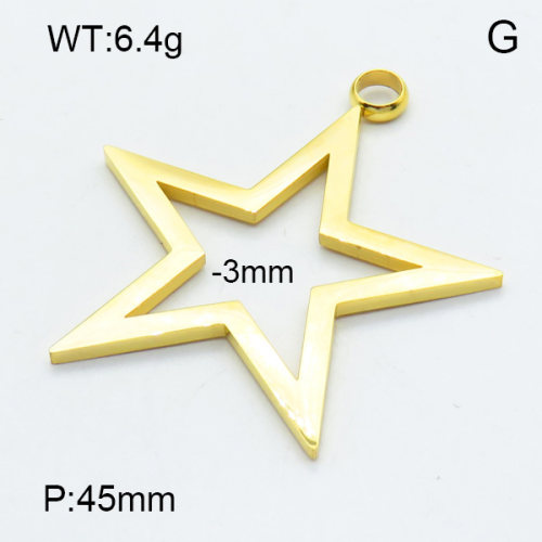 304 Stainless Steel Pendant & Charms,Frame star,Polished,Vacuum plating gold,P:45mm,Side width:3mm,about 6.4g/pc,5 pcs/package,3AC301092avja-906