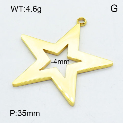 304 Stainless Steel Pendant & Charms,Frame star,Polished,Vacuum plating gold,P:35mm,Side width:4mm,about 4.6g/pc,5 pcs/package,3AC301094aain-906