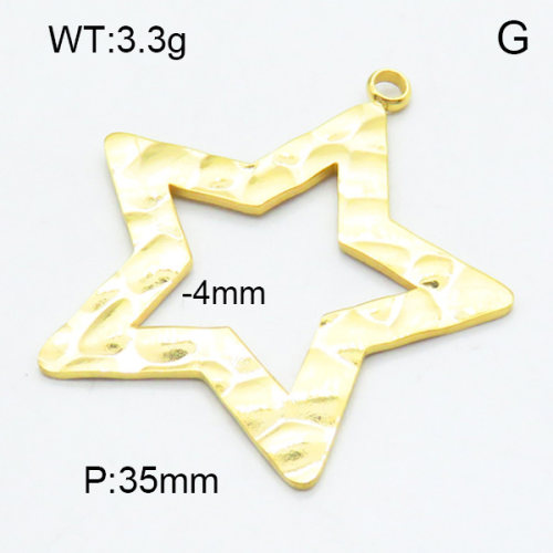 304 Stainless Steel Pendant & Charms,Embossed Frame star,Polished,Vacuum plating gold,P:35mm,Side width:4mm,about 3.3g/pc,5 pcs/package,3AC301096avja-906