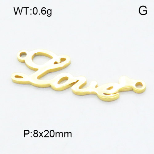 304 Stainless Steel Links connectors,Love,Polished,Vacuum plating gold,8x20mm,about 0.6g/pc,5 pcs/package,3AC301098aahl-906