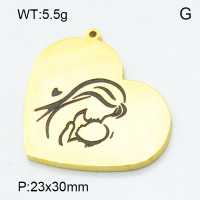 304 Stainless Steel Pendant & Charms,Mother,Polished,Vacuum plating gold,23x30mm,about 5.5g/pc,5 pcs/package,3AC301122vail-906