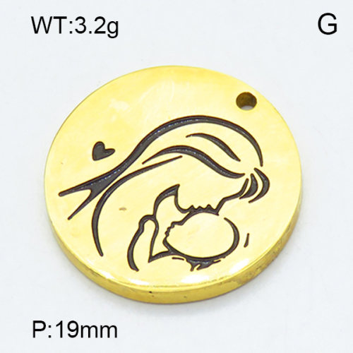 304 Stainless Steel Pendant & Charms,Mother,Polished,Vacuum plating gold,19mm,about 3.2g/pc,5 pcs/package,3AC301124aaho-906
