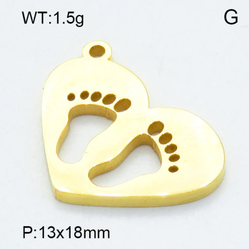 304 Stainless Steel Pendant & Charms,Sole,heart,Polished,Vacuum plating gold,13x18mm,about 1.5g/pc,5 pcs/package,3AC301132aahl-906