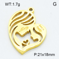 304 Stainless Steel Pendant & Charms,Mother,heart,Polished,Vacuum plating gold,18x21mm,about 1.7g/pc,5 pcs/package,3AC301134aaho-906