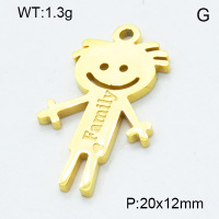304 Stainless Steel Pendant & Charms,Boy,Polished,Vacuum plating gold,12x20mm,about 1.3g/pc,5 pcs/package,3AC301136aahm-906