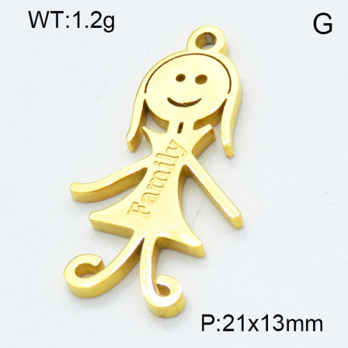 304 Stainless Steel Pendant & Charms,Girl,Polished,Vacuum plating gold,13x21mm,about 1.2g/pc,5 pcs/package,3AC301138aahm-906