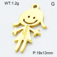 304 Stainless Steel Pendant & Charms,Girl,Polished,Vacuum plating gold,13x19mm,about 1.2g/pc,5 pcs/package,3AC301140aahm-906