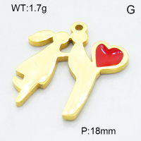 304 Stainless Steel Pendant & Charms,Epoxy,Boy and Girl,Polished,Vacuum plating gold,Red,18mm,about 1.7g/pc,5 pcs/package,3AC301142aahn-906