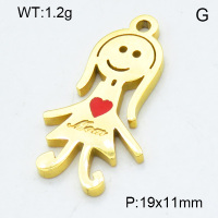 304 Stainless Steel Pendant & Charms,Epoxy,Girl,Polished,Vacuum plating gold,Red,11x19mm,about 1.2g/pc,5 pcs/package,3AC301144aahm-906