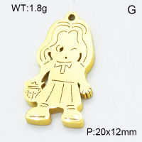 304 Stainless Steel Pendant & Charms,Girl,Polished,Vacuum plating gold,12x20mm,about 1.8g/pc,5 pcs/package,3AC301148aahl-906