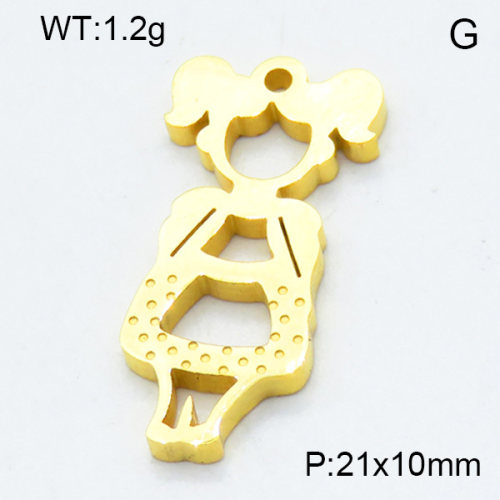304 Stainless Steel Pendant & Charms,Girl,Polished,Vacuum plating gold,10x21mm,about 1.2g/pc,5 pcs/package,3AC301150aahm-906