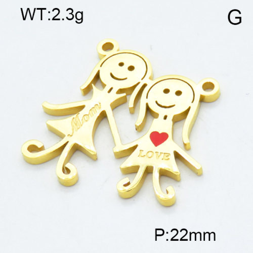 304 Stainless Steel Pendant & Charms,Epoxy,Girls,Polished,Vacuum plating gold,Red,22mm,about 2.3g/pc,5 pcs/package,3AC301152vaia-906