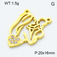 304 Stainless Steel Pendant & Charms,Rhinestone,Mother,Polished,Vacuum plating gold,16x20mm,about 1.5g/pc,5 pcs/package,3AC301154aaik-906