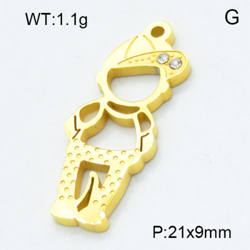 304 Stainless Steel Pendant & Charms,Rhinestone,Boy,Polished,Vacuum plating gold,9x21mm,about 1.1g/pc,5 pcs/package,3AC301158aahm-906