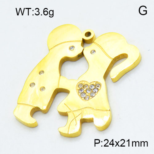 304 Stainless Steel Pendant & Charms,Rhinestone,Boy and Girl,Polished,Vacuum plating gold,21x24mm,about 3.6g/pc,5 pcs/package,3AC301160aaio-906