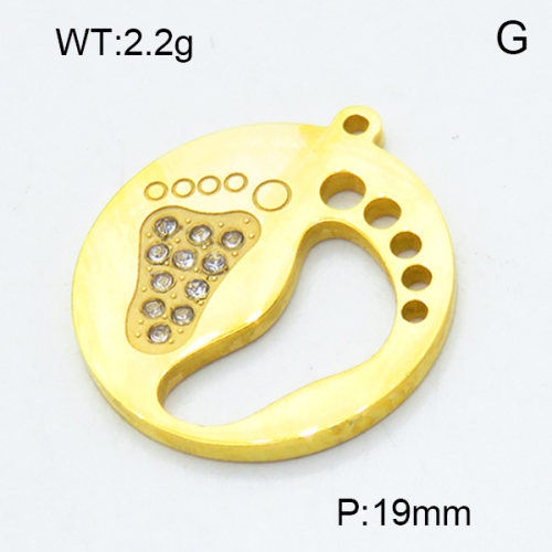 304 Stainless Steel Pendant & Charms,Rhinestone,Sole,Polished,Vacuum plating gold,19mm,about 2.2g/pc,5 pcs/package,3AC301166vail-906