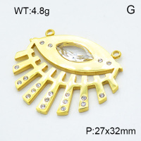 304 Stainless Steel Links connectors,Rhinestone,Two-hole European and American style design,Polished,Vacuum plating gold,White,27x32mm,about 4.8g/pc,5 pcs/package,3AC301168aajo-906