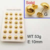 304 Stainless Steel Ear Studs,Solid hemisphere,Polished,Vacuum plating gold,10mm,about 53.0g/package,12 pairs/package,3E2002011vhmo-900