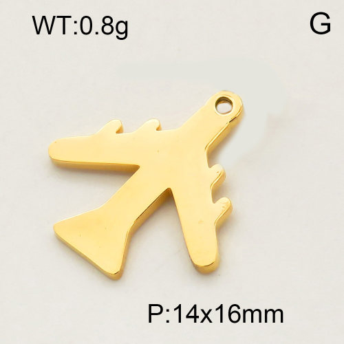 304 Stainless Steel Pendant & Charms,Aircraft,Polished,Vacuum plating gold,14x16mm,about 0.8g/pc,5 pcs/package,3P2001520aaha-906