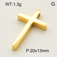304 Stainless Steel Pendant & Charms,Horizontal perforated cross,Polished,Vacuum plating gold,13x20mm,about 1.3g/pc,5 pcs/package,3P2001525aahm-906