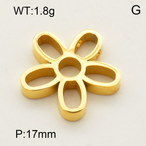 304 Stainless Steel Pendant & Charms,Horizontal perforated flower,Polished,Vacuum plating gold,17mm,about 1.8g/pc,5 pcs/package,3P2001527aaho-906