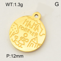 304 Stainless Steel Pendant & Charms,Mama,Polished,Vacuum plating gold,12mm,about 1.3g/pc,5 pcs/package,3P2001530aahh-906