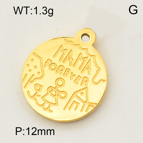 304 Stainless Steel Pendant & Charms,Mama,Polished,Vacuum plating gold,12mm,about 1.3g/pc,5 pcs/package,3P2001530aahh-906
