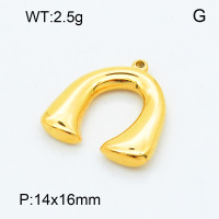 304 Stainless Steel Pendant & Charms,U shape,Polished,Vacuum plating gold,14x16mm,about 2.5g/pc,5 pcs/package,3P2002368aahm-906