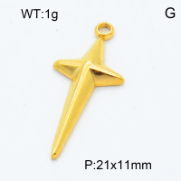 304 Stainless Steel Pendant & Charms,Cross,Polished,Vacuum plating gold,11x21mm,about 1.0g/pc,5 pcs/package,3P2002374aaho-906
