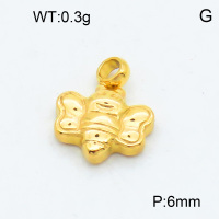 304 Stainless Steel Pendant & Charms,Bee,Polished,Vacuum plating gold,6mm,about 0.3g/pc,5 pcs/package,3P2002376aahh-906