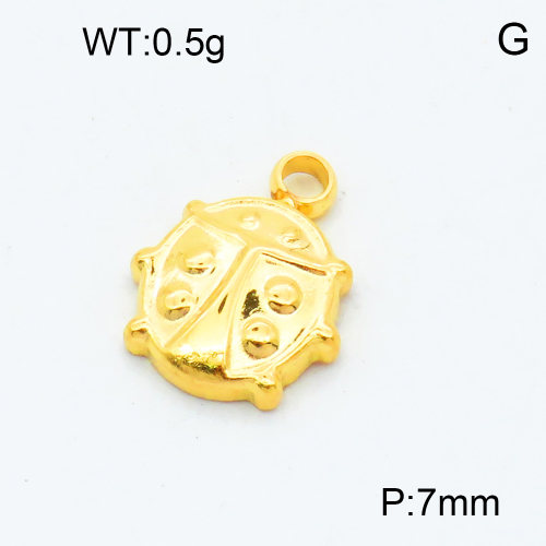 304 Stainless Steel Pendant & Charms,Ladybug,Polished,Vacuum plating gold,7mm,about 0.5g/pc,5 pcs/package,3P2002378aahh-906