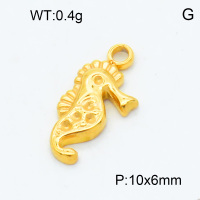 304 Stainless Steel Pendant & Charms,Hippocampus,Polished,Vacuum plating gold,6x10mm,about 0.4g/pc,5 pcs/package,3P2002380aahh-906