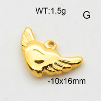 304 Stainless Steel Pendant & Charms,Heart,wing,Polished,Vacuum plating gold,10x16mm,about 1.5g/pc,5 pcs/package,6AC300466aahj-906