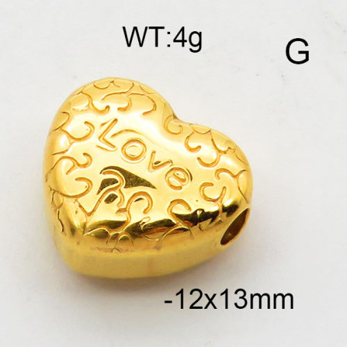 304 Stainless Steel European Beads,Love,heart,Polished,Vacuum plating gold,12x13mm,about 4.0g/pc,5 pcs/package,6AC300470aahm-906