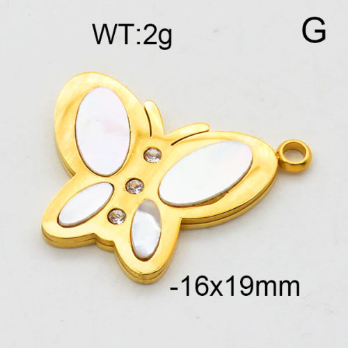 304 Stainless Steel Pendant & Charms,Shell,Butterfly,Polished,Vacuum plating gold,16x19mm,about 2.0g/pc,5 pcs/package,6AC300497aaih-906