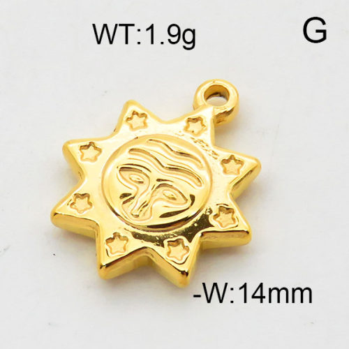 304 Stainless Steel Pendant & Charms,Sun,Polished,Vacuum plating gold,14mm,about 1.9g/pc,5 pcs/package,6AC300503aahl-906