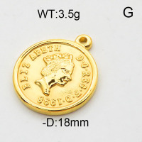 304 Stainless Steel Pendant & Charms,Avatar,Polished,Vacuum plating gold,18mm,about 3.5g/pc,5 pcs/package,6AC300511aahn-906