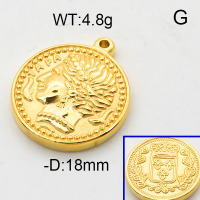 304 Stainless Steel Pendant & Charms,Avatar,Polished,Vacuum plating gold,18mm,about 4.8g/pc,5 pcs/package,6AC300513aahn-906
