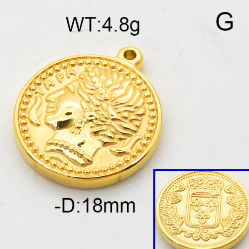 304 Stainless Steel Pendant & Charms,Avatar,Polished,Vacuum plating gold,18mm,about 4.8g/pc,5 pcs/package,6AC300513aahn-906