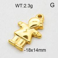 304 Stainless Steel Pendant & Charms,Girl,Polished,Vacuum plating gold,14x18mm,about 2.3g/pc,5 pcs/package,6AC300515aahn-906