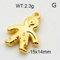 304 Stainless Steel Pendant & Charms,Boy,Polished,Vacuum plating gold,14x15mm,about 2.3g/pc,5 pcs/package,6AC300521aahm-906
