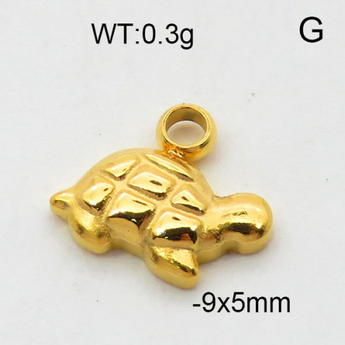 304 Stainless Steel Pendant & Charms,Tortoise,Polished,Vacuum plating gold,5x9mm,about 0.3g/pc,5 pcs/package,6AC300527aahh-906