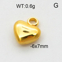 304 Stainless Steel Pendant & Charms,Heart,Polished,Vacuum plating gold,6x7mm,about 0.6g/pc,5 pcs/package,6AC300530aabp-906