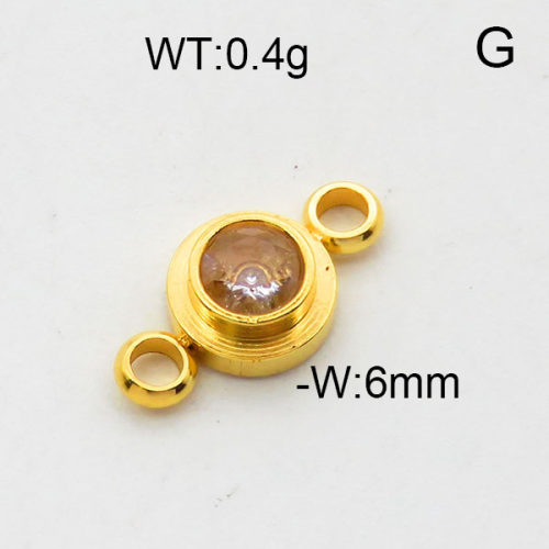 304 Stainless Steel Links connectors,Rhinestone,Two-hole connection circle,Polished,Vacuum plating gold,6mm,about 0.4g/pc,5 pcs/package,6AC300539aahh-906