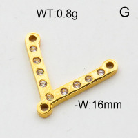 304 Stainless Steel Links connectors,Rhinestone,Three-hole connection V shape,Polished,Vacuum plating gold,16mm,about 0.8g/pc,5 pcs/package,6AC300541aaho-906
