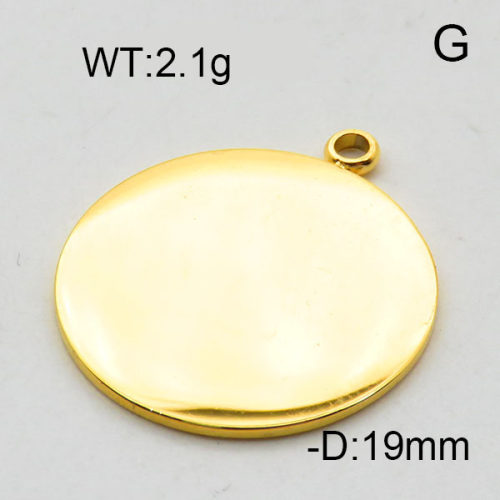 304 Stainless Steel Pendant & Charms,Round,Polished,Vacuum plating gold,19mm,about 2.1g/pc,5 pcs/package,6AC300545aahi-906
